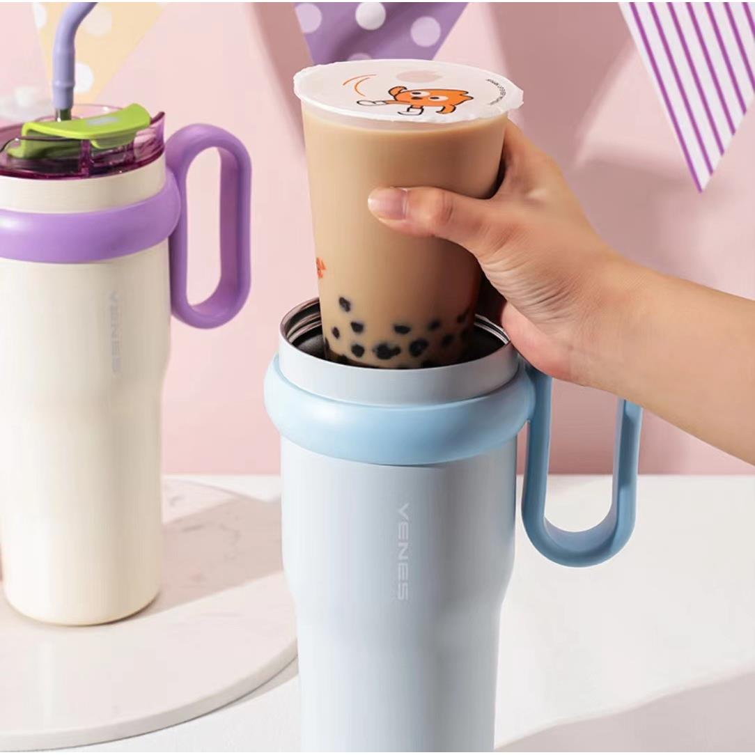 菲驰便携式霸饮炫彩保温杯FC256-1200大容量保温杯奶不锈钢吸管