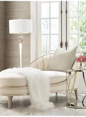 美式现代轻奢实木贵妃榻皮艺别墅高端客厅贵妃沙发白色美人塌躺椅