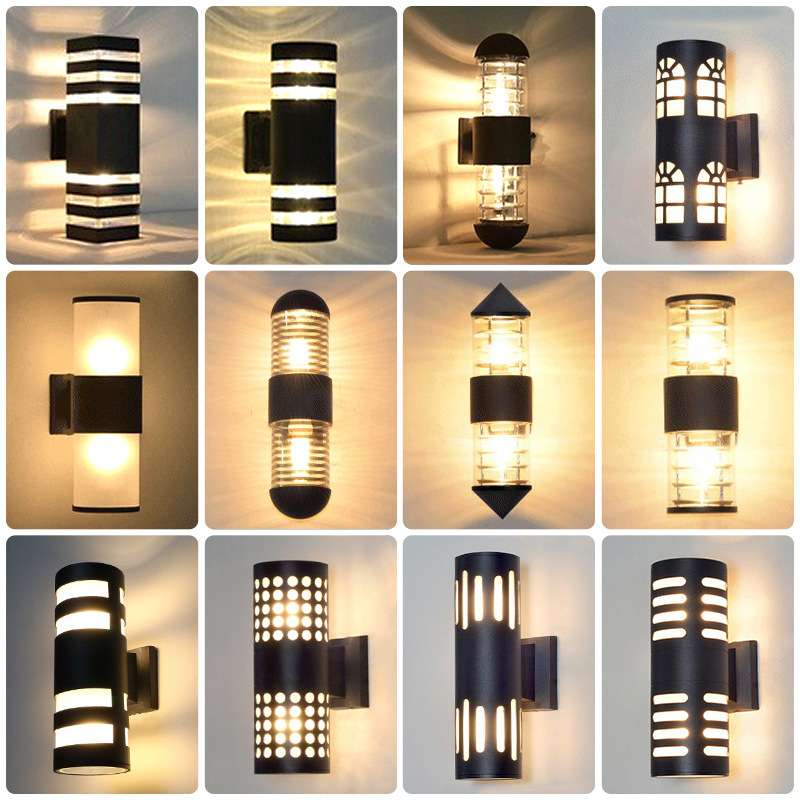 户外防水壁灯双头上下发光庭院防潮普通款E27长方形墙壁挂灯