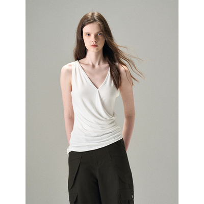 MISSCHANGE设计师品牌 兰精天丝莫代尔无袖V领背心女修身显瘦上衣