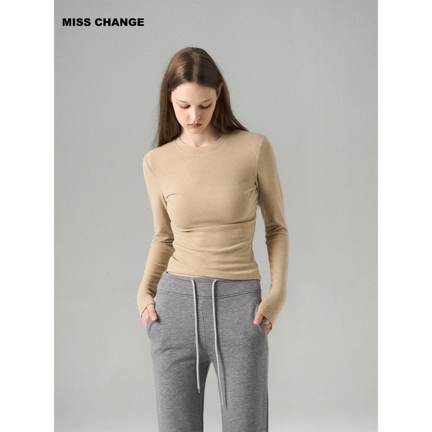 MISS CHANGE 羊毛加绒加厚长袖T恤女柔软天丝羊毛双面磨毛打底衫