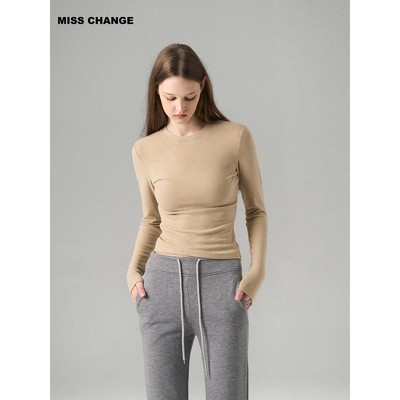 MISS CHANGE 羊毛加绒加厚长袖T恤女柔软天丝羊毛双面磨毛打底衫