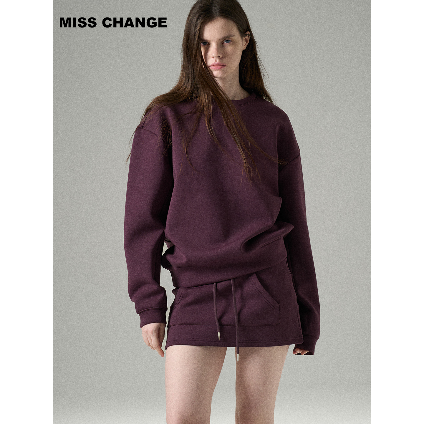 MISSCHANGE设计师品牌 美式复古卫衣套装女宽松加绒半裙两件套