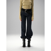 丹宁蓝原色中腰直筒阔腿牛仔百搭垂感休闲高级感长裤 MISS CHANGE