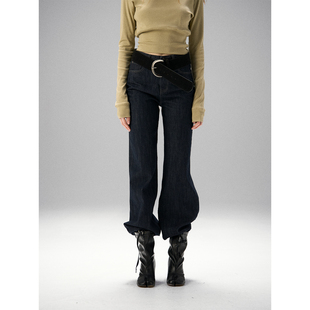 丹宁蓝原色中腰直筒阔腿牛仔百搭垂感休闲高级感长裤 MISS CHANGE