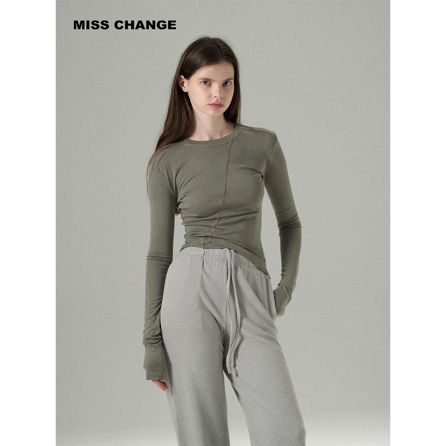 MISSCHANGE设计师品牌 羊绒蛋白/设计感T恤修身绵羊毛/长袖打底女