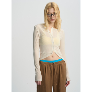 修身 MISS 女长袖 醋酸极简针织开衫 纽扣T恤防晒百搭上衣 CHANGE