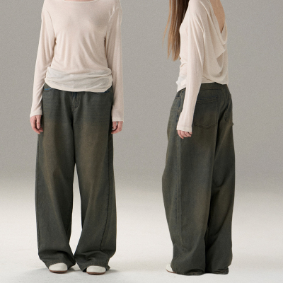 MISSCHANGE设计师品牌 2025新款阔腿牛仔女中低腰宽松显瘦直筒裤