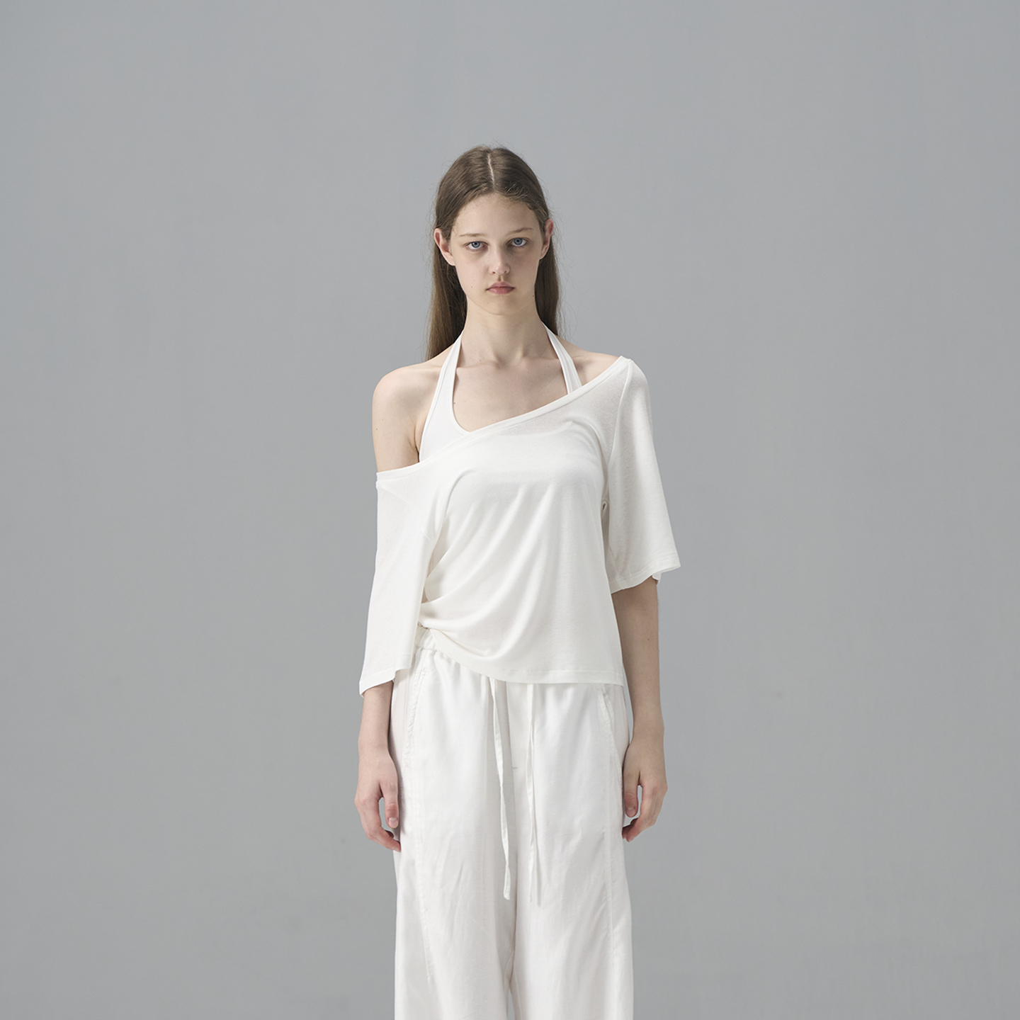 MISSCHANGE设计师品牌 白色亚麻短袖T恤女夏遮手臂蝙蝠袖上衣