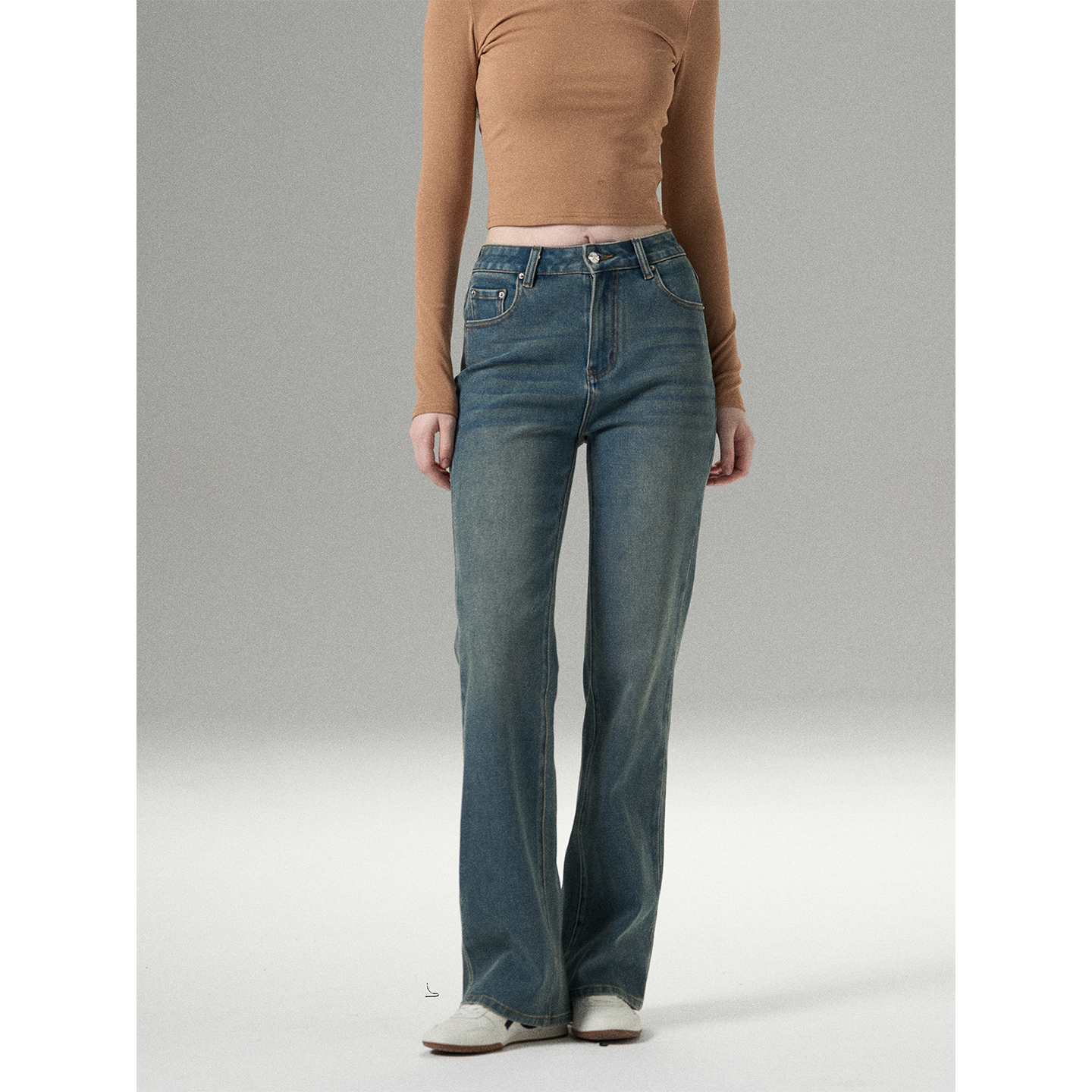 MISS CHANGE 环保莱赛尔重磅四面弹高腰显瘦Slim及地直筒牛仔裤