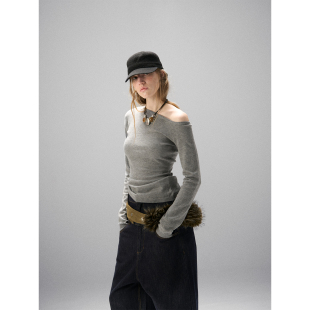 针织衫 MISS 设计感斜肩修身 亲肤山羊绒美式 弹力显瘦上衣 CHANGE