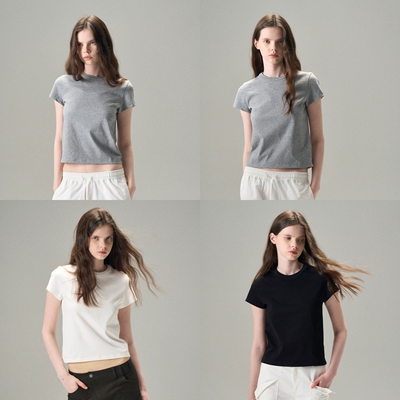 MISSCHANGE设计师品牌 100%棉圆领短袖正肩T恤女修身显瘦百搭上衣