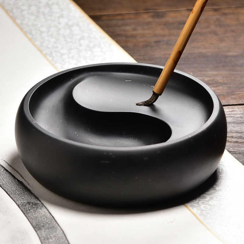 国家非遗/阴阳太极鱼/高档安徽歙县文房四宝成人学生研磨墨块天然