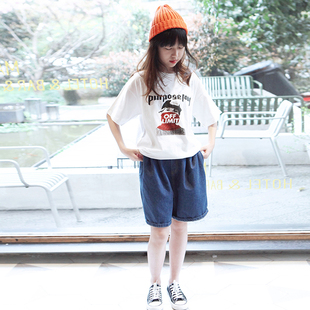 女童牛仔短裤2023夏装新款中大童洋气宽松薄款外穿阔腿五分裤裤子
