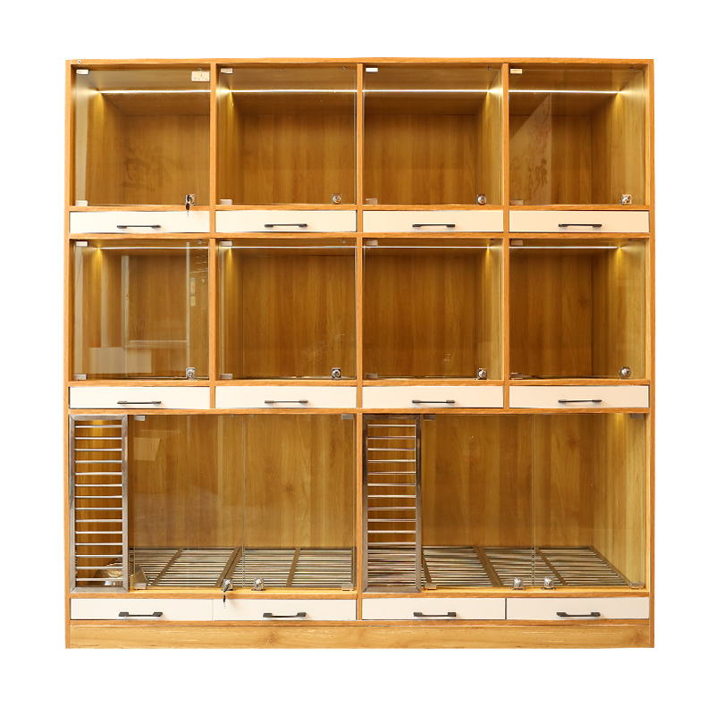 宠物店狗舍定制实木玻璃狗柜狗别墅寄养柜带厕所繁殖笼展示狗笼