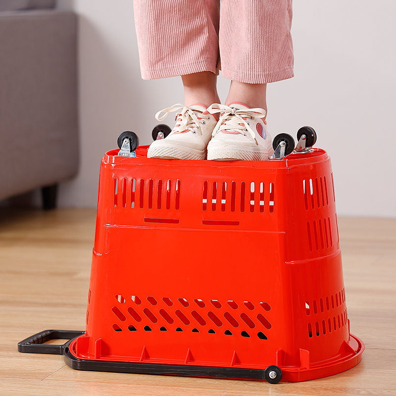 超市拉杆带轮购物车塑料买菜篮子加厚便利店购物篮购物筐家用大号