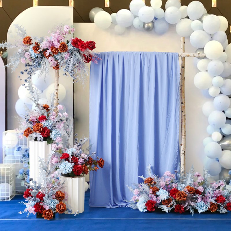 高级蓝婚庆活动花艺套装场景布置拱门花排路引花堆酒店迎宾背景花