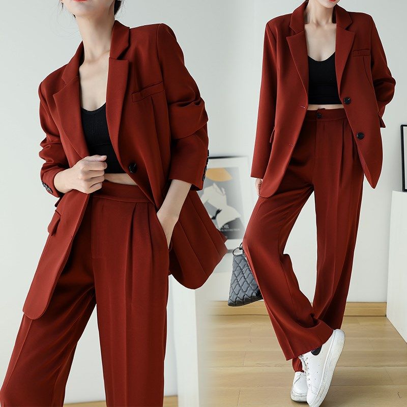 大码休闲西装套装女春秋2023新款气质职业高端宽松西服两件套胖mm