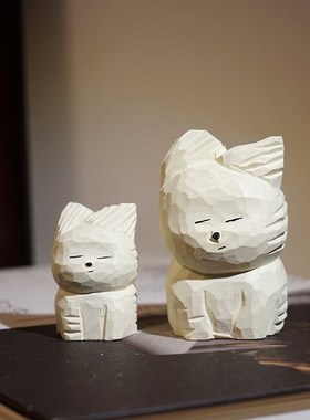 风中凌乱小狗手工木雕小摆件卡通迷你可爱动物办公桌面装饰品