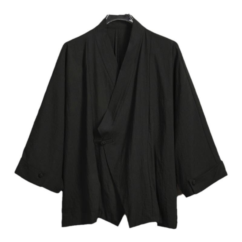 中国风男装斜襟道袍汉服男宽松大码民族服装中式禅修服九分袖外套