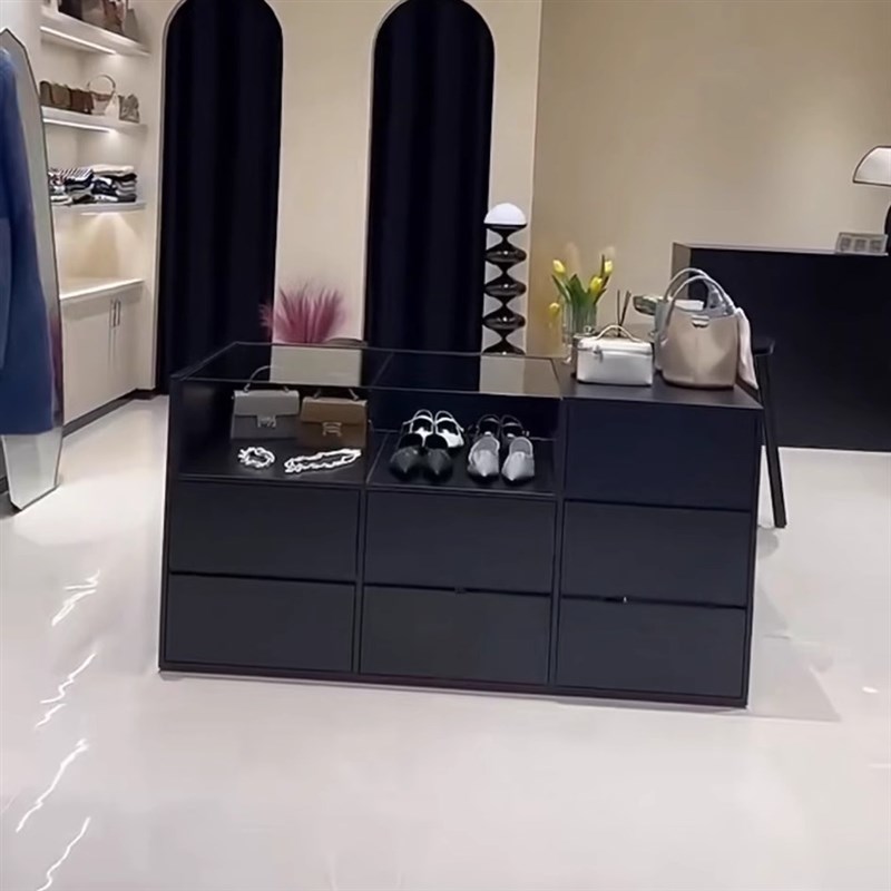 服装店中岛流水台柜台童装店收银台女装店铺一体带玻璃展示柜吧台