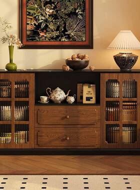 美式古餐边用储柜物客厅实木靠复墙一体收纳柜YVB子置家物置茶水