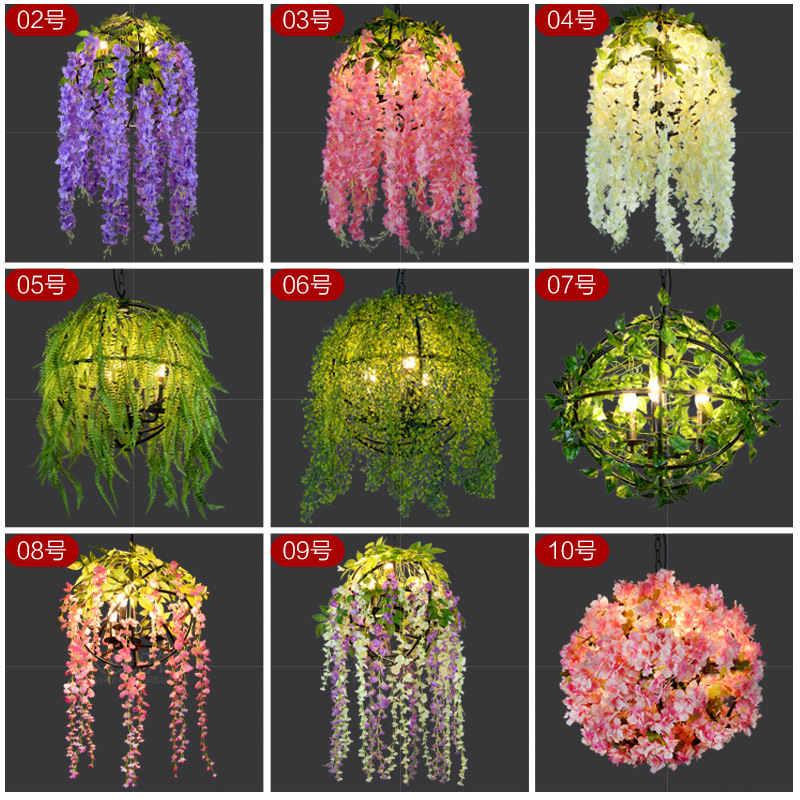 工业风复古胡桃音乐餐厅酒吧植物花朵吊灯创意款绿植圆形艺术吊灯