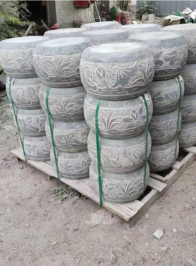 青石仿古做旧石雕摆件石墩子柱顶石 空心柱脚石石雕柱墩