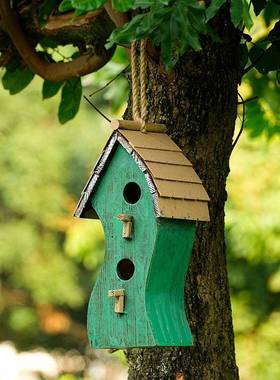 新品壁鸟挂鸟28156屋庭院装饰挂件户外圆实木柱工艺品制木屋