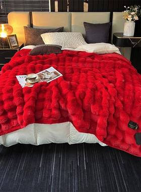 高挡UKG婚庆大1红红色毛厚陪嫁冬季盖毯毯子双层加舍尔毯结婚1保