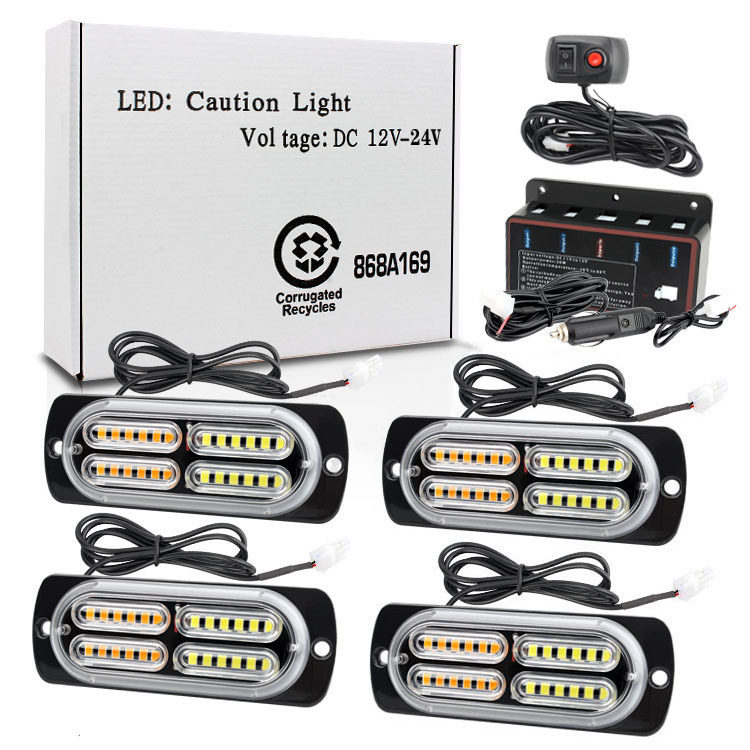 一拖四汽车LED格栅灯爆闪灯96LED中网警示灯高亮频闪灯4×24LED