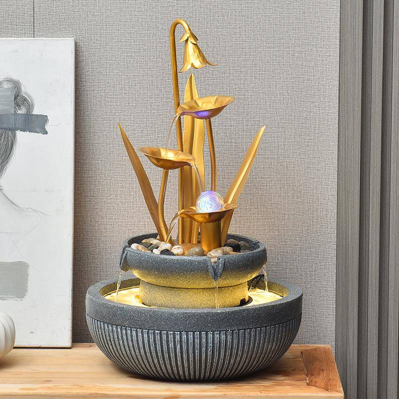 简欧式70轻器奢假山流水喷泉加湿鱼缸风水轮客厅厅装约饰餐摆件