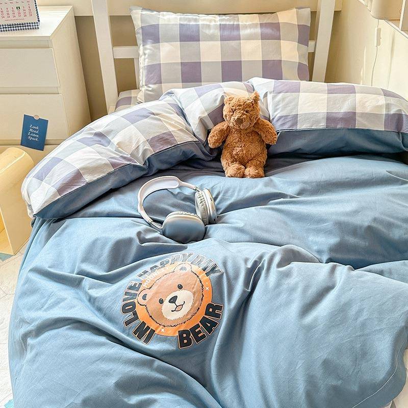 AB学宿生舍纯套棉三件宿舍全棉床笠被套床单纯棉员工寝版室三件套