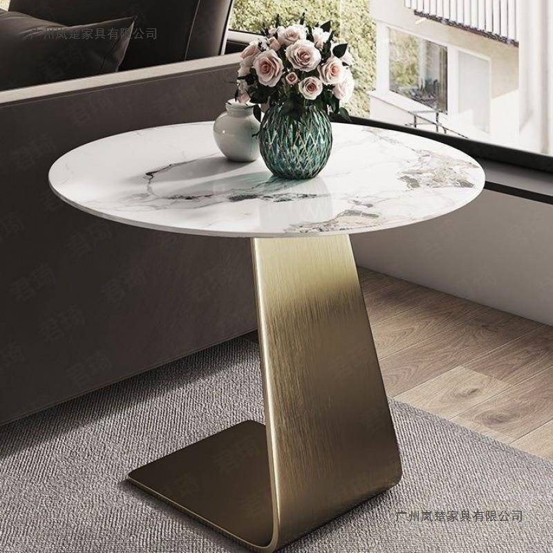 意式简边几岩板轻奢圆形现代ASH客厅不锈钢边设极师款几茶几小户