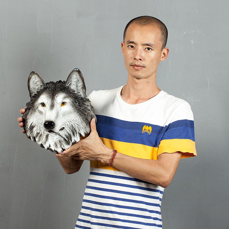 创意雕刻欧风SUT式格树脂动物头仿真狼头装墙面壁挂摆饰家居工艺