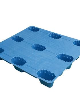 蓝色九脚塑托盘四面进叉流仓储塑物料板叉卡APM车吹货运仓库防潮