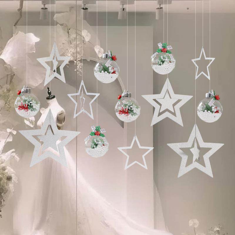 球圣诞节装花饰品挂713件雪球挂饰橱窗光雪星星吊饰透明场球景布