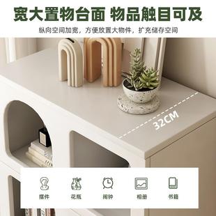 奶风书柜落地置物架家用客厅收靠墙纳展示油书柜洞SJ0154穴柜矮柜