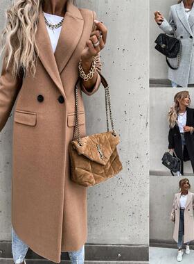 Autumn and Winter Long Suit Collar Woolen Coat Women