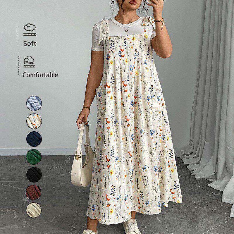 Summer Plus Size Women Stylish Solid Color Suspender Dresses