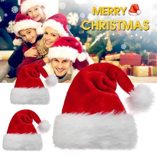 Christmas Santa Hat Long Plush Adults Kids Cap New Year hats