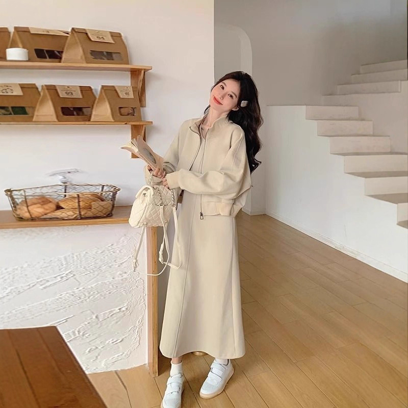 春秋宽松大码洋气减龄遮肚显瘦套装女穿搭背心裙子两件套胖mm200