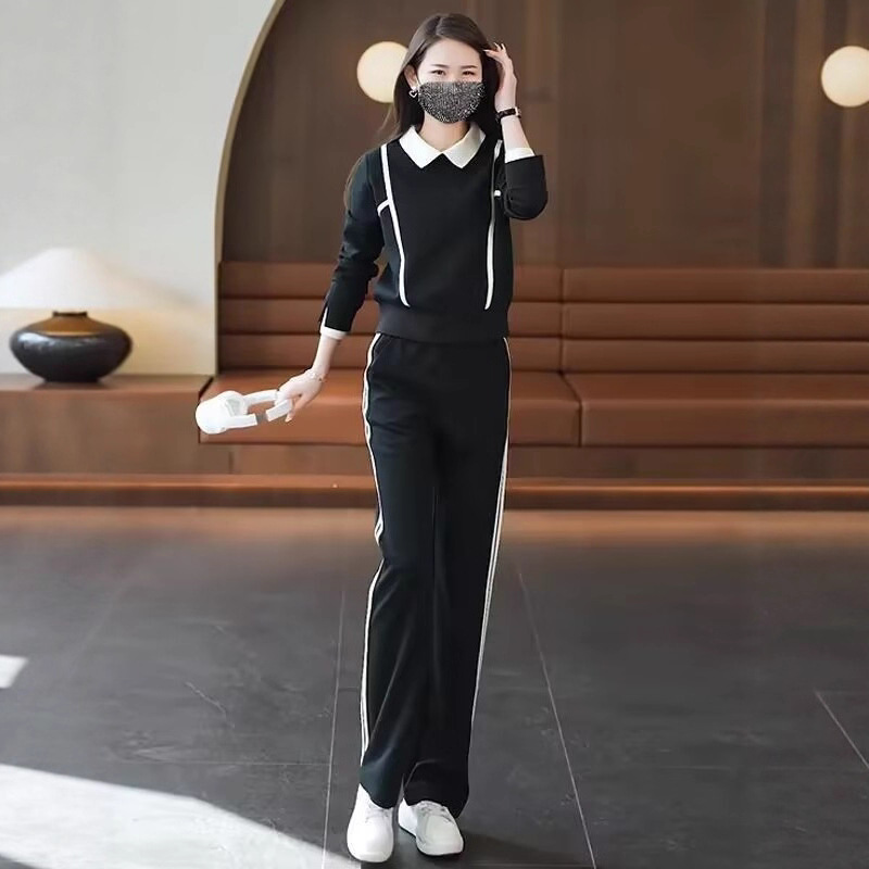 休闲运动套装女春秋新款韩版时尚显瘦小个子穿搭长袖阔腿裤两件套
