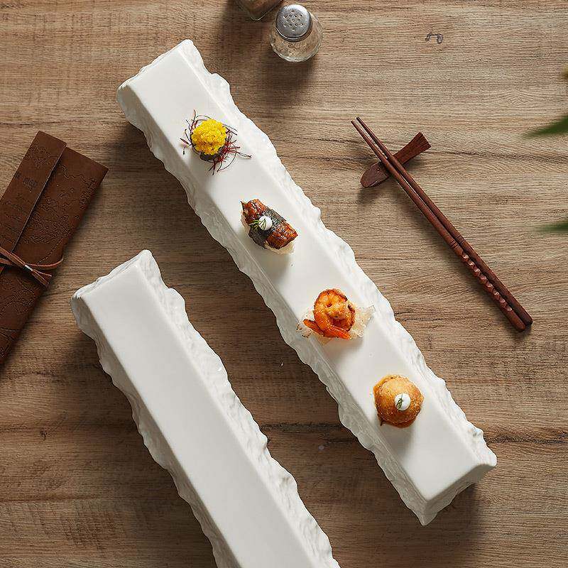 厂纹家创意石头理长条盘寿司凉摆盘白瓷陶瓷意境菜菜酒348高档店