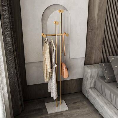 家ZBR网轻奢铁艺衣架落地卧室置物架衣服简易衣帽架大理用石挂衣