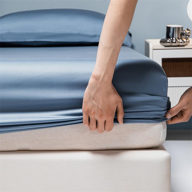 高端100支长绒棉床笠件525纯全棉纯色单床罩床单垫棉保床护套三件
