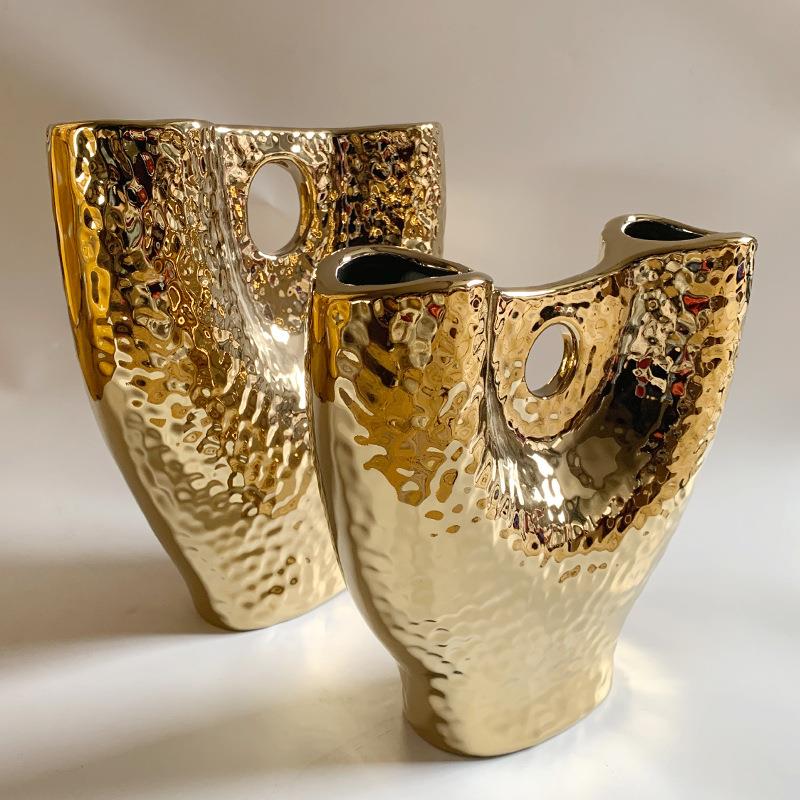 金厅轻奢欧式陶瓷NOC花瓶摆客玄关软装装饰品镀艺术件花器