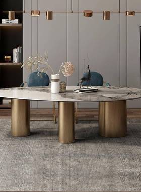 设极计师款简板奢石餐桌椅组简岩约CZ1001现代轻奢椭圆形水合滴餐