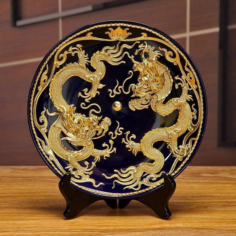 漆线雕凤双挂盘子陶龙瓷摆件厦门艺品玄关EKD工客厅玄关龙装饰品