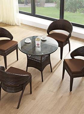 户藤沙编墅桌椅室外阳台别庭外院休闲发花XDN园防水防晒藤椅组合